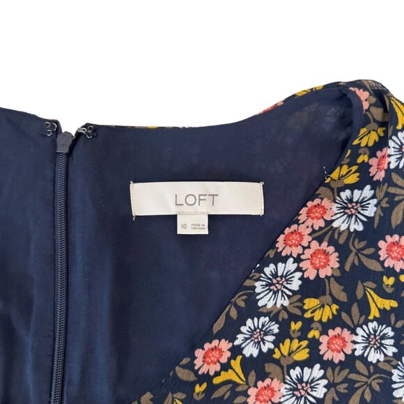 Loft Floral V-Neck Long Sleeve Tiered Midi Dress Women SZ 10 Back Zipper Closure - Picture 4 of 12